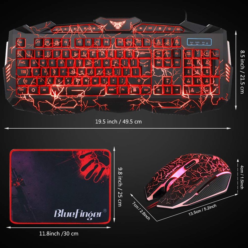 BlueFinger Backlit Gaming Keyboard and Mouse Combo,USB Wired Backlit Keyboard