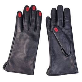 Genuine Leather Gloves with Fingernail Nail Illusion, Nail Gloves, Fashion, Editorial, Cosplay, Vintage, Black with Red