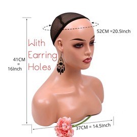 Nunify Realistic Female Mannequin Head with Shoulder for Display - Manikin Head with Shoulder for Wig/Jewelry/Makeup/Hat/Sunglass Display (Light Brown)