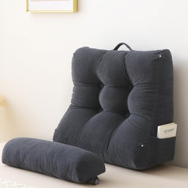 Sasttie Wedge Pillow Set, 2PCS Reading Pillow for Sitting, Bed Wedge Pillow Headborad for Sleeping, After Surgery, Acid Reflux, Leg and Back Support, with Neck Cushion, 23"x11.5"x23", Dark Grey