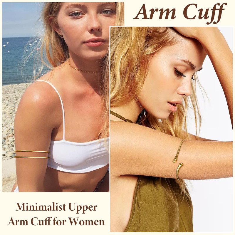 PEALICIOUS 2PCS Gold Arm Cuff for Women, Arm Cuff Gold
