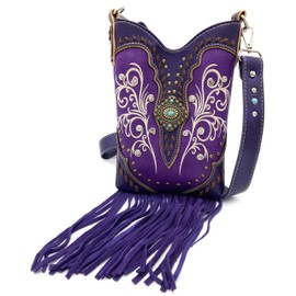 Zelris Victoria Turquoise Concho Fringe Western Country Women Crossbody Messenger Pouch (Purple)