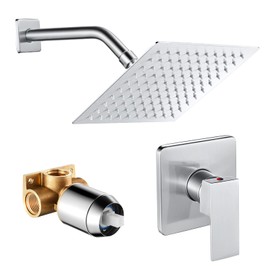 POPFLY Shower Faucet Set System, 8 Inch Square Rainfall Single Function Shower Faucet Trim Kit with Rough-In Valve, Brushed Nickle…