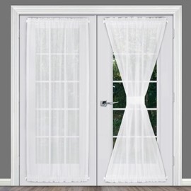 Rose Home Fashion Voile French Door Curtains Set of 2 Panels, Sidelight Curtains for Front Door with Tieback, Privacy Sheer Doorway Light Filtering Panels, White, W40 x L72