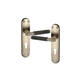 Infinity Decor Pair of Matt Antique Euro Knurled Lever on Backplate Key Lock Door Handles Set - for Interior & Exterior Door