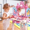 Pretend Play Girls Makeup Table Set with Stool，Open Doors by