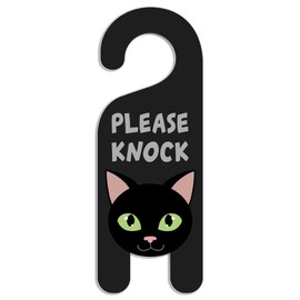 GRAPHICS & MORE Black Cat Do Not Disturb Plastic Door Knob Hanger Sign - Please Knock