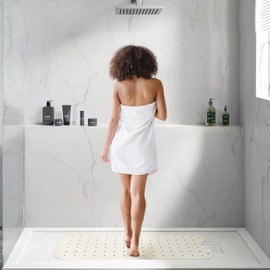 SelfSuite Extra Long Rubber Bathtub Mat, Non-Slip Shower Tub Mat, 39x16 Inch, Bath Tub Floor Mat with Suction Cups and Drainage Holes, Ivory White