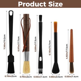 5 Pcs Coffee Grinder Cleaning Brush Set, Professional Espresso Cleaner Tool, Barista Brush with Black Boar Bristle with Durable Wood Handle & Natural Bristles for Home Kitchen