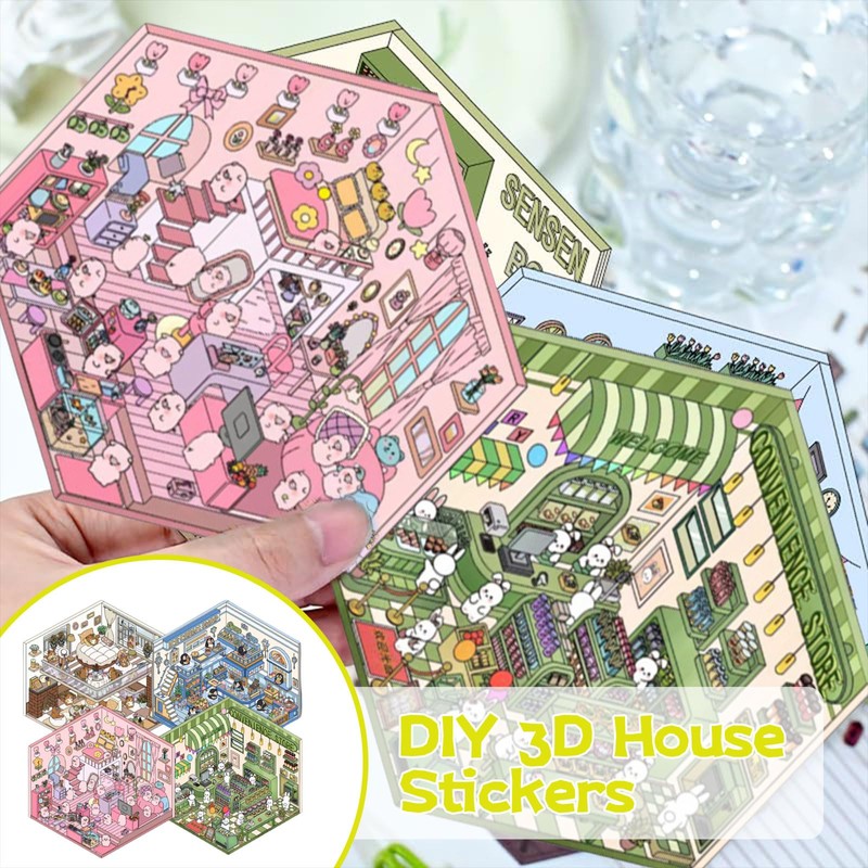 Cosmeria 4 Sets DIY 3D House Sticker Set Type B,