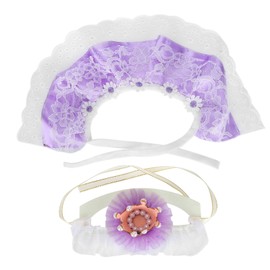 Pet Birthday Costume Set Little Pig Cute Lace Bandana Bib Scarf Crown Hat Pet SupplyPurple