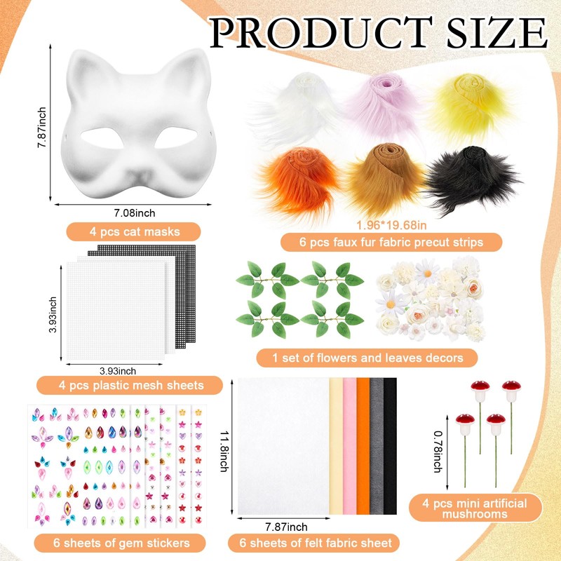 Seenelling 31 Pcs DIY Therian Mask Kit Blank Cat Mask