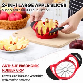 SCHVUBENR 4.72 Inch Large Apple Slicer with 12 Blades - Professional Apple Cutter - Stainless Steel Apple Corer - Sharp Apple Slicer and Corer - Apple Corer Tool - Dishwasher Safe(Red)