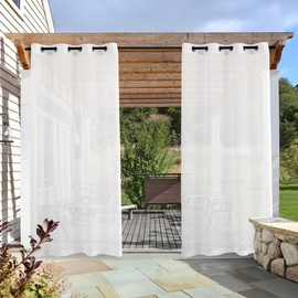 youleyar White Outdoor Sheer Curtains for Patio Waterproof - 2 Panels Linen Look Grommet Curtain Light Filtering Outside Drapes for Living Room, Pergola, Cabana, Gazebo, 52" W x 108" L, White