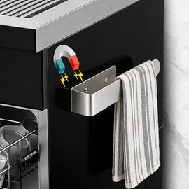 Magnetic Towel Holder Stainless Steel, Towel Hanger with Two Strong Magnet,Heavy Duty Magnet Towel Rack Wall Mount Organizer for Refrigerator Grill Garage RV Kitchen Bathroom Pantry Dishwasher