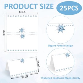 25 Pcs Christmas Place Cards, Blue Snowflake Blank Tent Name Cards for Food Buffet, Winter Party, Wedding Reception, Bridal Shower Table Setting -11