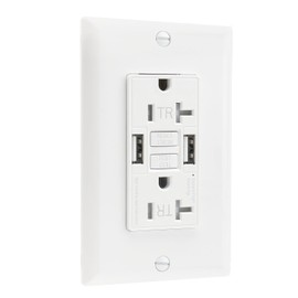 BAOMAIN Self-Test GFCI Combination with USB in-Wall, Tamper Resistant(TR) 20A 4.8A 5VDC LED Indicator Outlet with USB Charger,White Wall Plate Included BCG-002U (USB Type A/A, 2)