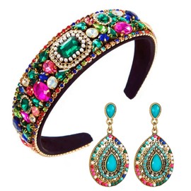 Diadema de Moda para Mujer, Diadema Ancha Decorativa con Diamantes de Imitación, Accesorio para El Cabello para Mujeres Y Niñas (Color Verde Y Rojo)