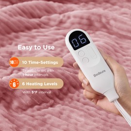 Bedsure GentleSoft Electric Blanket Full Size - Soft Ribbed Flannel Heated Blanket with 6 Heat Settings, Heating with 10 Time Settings, 8 hrs Timer Auto Shut Off (72x84 inches, Bridal Rose)