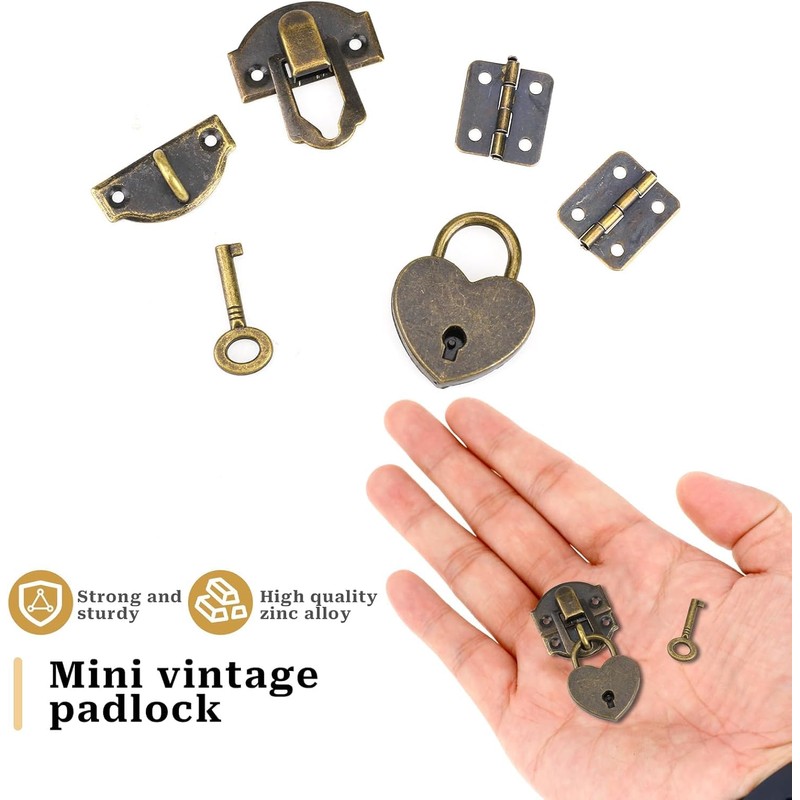 Wooden Box Padlock Set, Zinc Alloy Haspa (Bronze)