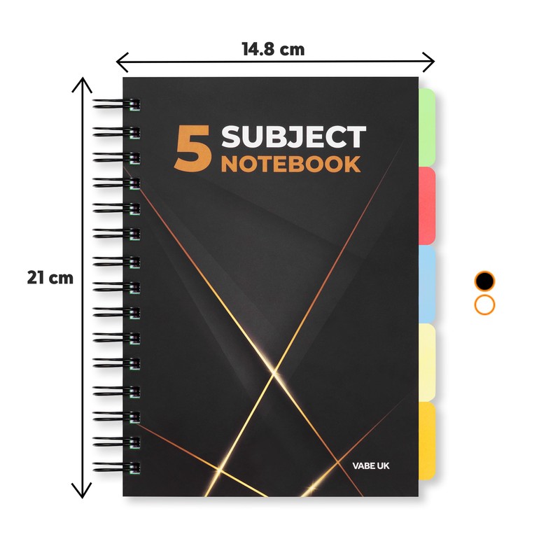 VABE UK A5 Subject Notebook/Project Book with 5 Dividers -