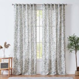 jinchan Floral Curtains Linen Curtains for Living Room Blue French Country Farmhouse Curtains 84 Inches Long Light Filtering Kitchen Window Back Tab Semi Sheer Curtains 2 Panels Blue on Beige
