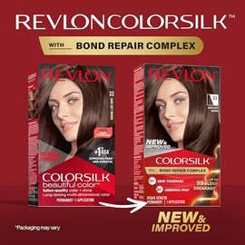 REVLON Revlon ColorSilk with Bond Repair Complex, Permanent Hair Color, 100% Gray Coverage, Ammonia Free Hair Dye, Vegan Keratin, 33 Dark Soft Brown (Pack of 3)