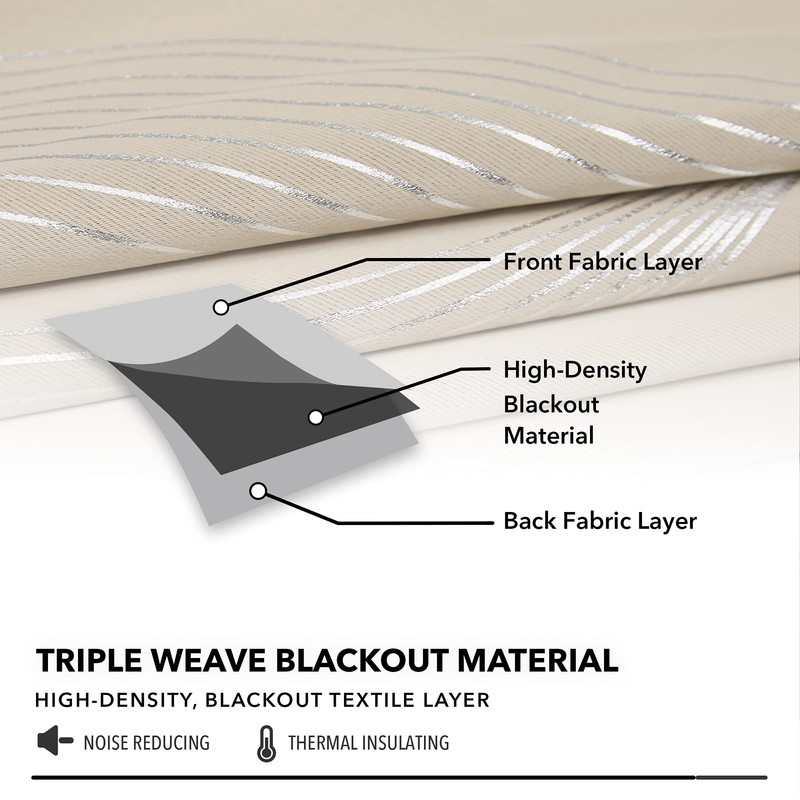 Deconovo Foil Print Blackout Curtains, Wave Striped Room Darkening Curtains,