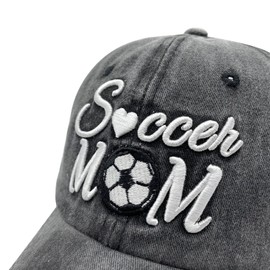 Waldeal Soccer Mom Ponytail Hats for Women, Adjustable 3D Embroidered Mama Messy Bun Ponycap Black