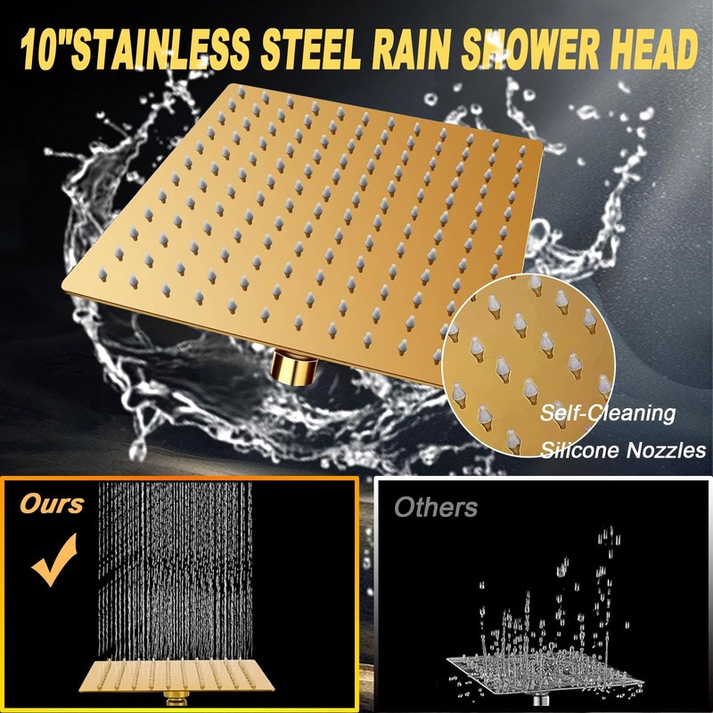 10'' Square Rain Shower Heads with Handheld, High Pressure Shower
