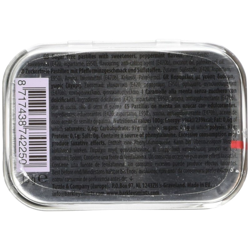 Barkleys Mints Sugar Free Peppermint in Classic Mini Tin 15