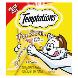 Temptations Creamy Puree Squeezable Lickable Wet Cat Treats with Chicken, 0.42 oz. Tubes, 24 Count
