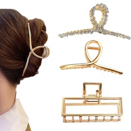 3 PCS Metal Hair Claw Clip for Girls, Big Claw Clip for Thick Hair, Large Gold Hair Clips for Women, Golden Hollow Non-slip for Thin Hair Styling Accessories (Pack of 3)