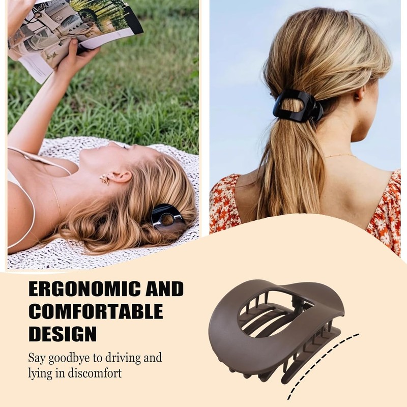 6 PCS Flat Claw Clips for Women, Curved Design, French