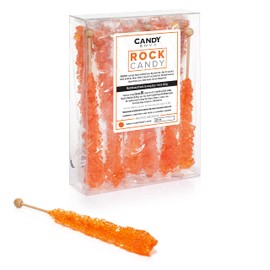 Orange Rock Candy Crystal Sticks - Orange Flavored - 12 Indiv. Wrapped