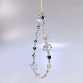 Beaded Camera Wrist Strap Cute Pearl Digital Camera Charm Lanyard, Phone Wristlet Charms, Beaded Camera Chain for Phone, Bag, Keychain Accessories (Blue Shell)