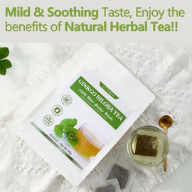Premium 40 Ginkgo Biloba Tea Bags, Made with 100% Natural Ginkgo Biloba Leaves, No Additives & Caffeine Free.