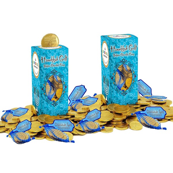 Hanukkah Chocolate Gelt Gold Coins In Mesh Bag, Belgian Milk Chocolate Coins, 2LB, OU-D Kosher Gelt (48 Mesh Bags, 5 Coins Per Bag)