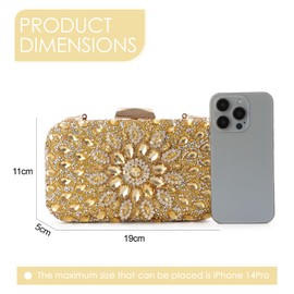EVEOUT Rhinestone Evening Bag Clutch for Women Crystal Wedding Handbag Shoulder Bag for Party Prom, gold