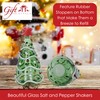 Blown Glass Green Christmas Trees Salt and Pepper Shakers -