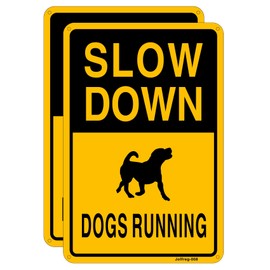 Slow Down Dogs Running Sign,20 x 30 cm,Reflective Aluminum,UV Printed,Weather Resistant,Waterproof,Durable Ink,Easy to Mount,Indoor Or Outdoor Use,2 Pack