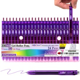THINK2MASTER [24 Pens - Purple Ink] Think2 0.7mm CGI Retractable Gel Pens. (24 Purple) Medium Point Rollerball Pens with Smooth Quick Drying Ink.