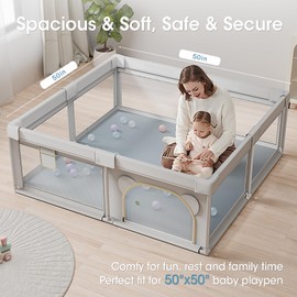 comehealthy Baby Play Mat for Floor, 50x50 Vegan Leather Playpen Mat, Thickened Foam Cushioned Mat for Infants and Toddlers, Waterproof, Non-Slip & Stylish Playmat for Babies, Easy to Clean, Blue