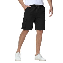 YuKaiChen Men's Cargo Shorts Summer Twill Cargo Shorts with 6 Pockets and Elastic Waist, black