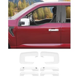 Hoolcar White Mirror Caps Covers with Turn Signal Cut Hole + Door Handle Trim Cover Fit for 2021-2024 2025 Ford F150 F-150 Pickup Exterior Accessories