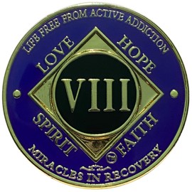 NA 8 Year Golden Color Plated Medallion, Recovery Coin, NA Token, Narcotics Anonymous Recovery Chip, NA Recovery Gift (purple & Golden Colors)
