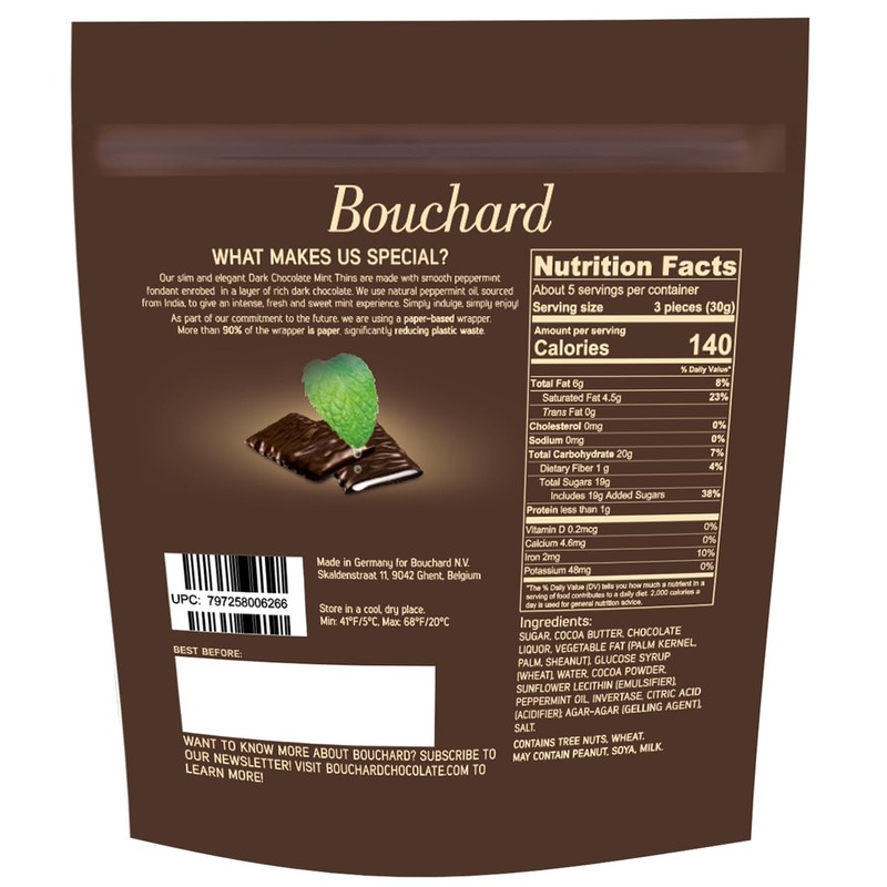 Bouchard Dark Chocolate Mint Thins (72% Cacao) 5.3 OZ (.3