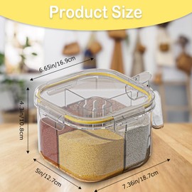 REIKOMO 4-Compartment Clear Seasoning Box with Lids and Spoons, Airtight Condiment Organizer, Kitchen Spice Container Set for Salt, Sugar, Pepper (Transparent)