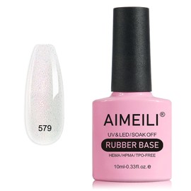 AIMEILI Glitter Rubber Base Gel, Nude Semi-Permanent Nail Polish, Elastic Base Rubber Gel UV/LED Soak Off Gel Nail Polish - Nice Thick and Self-Leveling - (579) 10ml