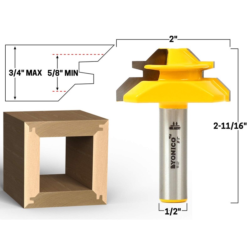 YONICO Lock Miter Router Bit Set 3 Bit 45 Degree